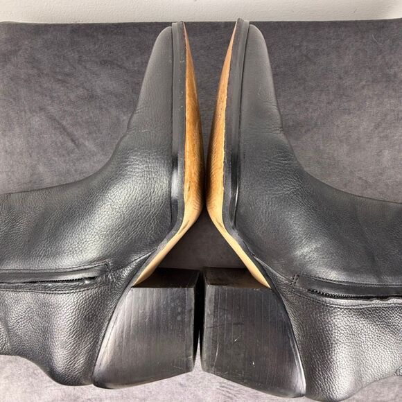 Enzo Angiolini Black Leather Pointed Toe Block Heel Ankle Boots - Picture 5 of 10